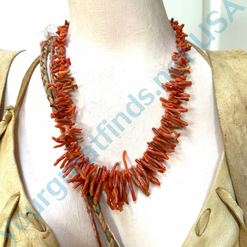 Rustic Vintage Salmon Branch C0Ral Necklace 20 Necklace