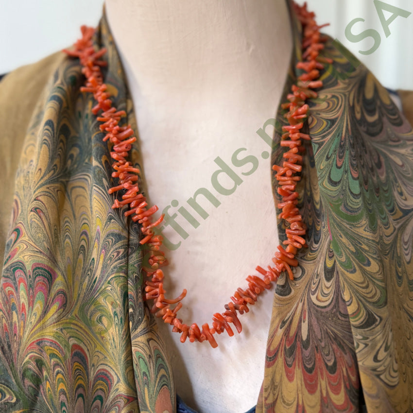 Rustic Vintage Salmon Branch Coral Necklace 21.5” necklace
