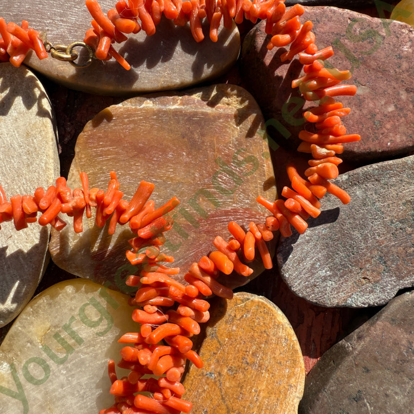 Rustic Vintage Salmon Branch Coral Necklace 21.5” necklace