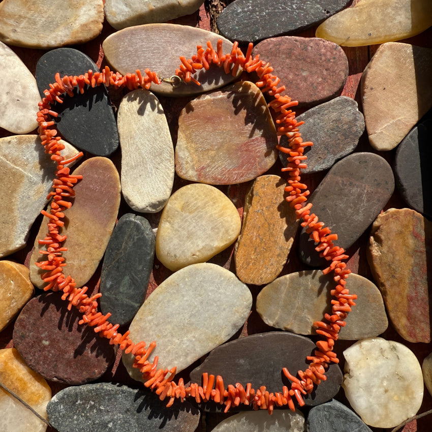 Rustic Vintage Salmon Branch Coral Necklace 21.5” necklace
