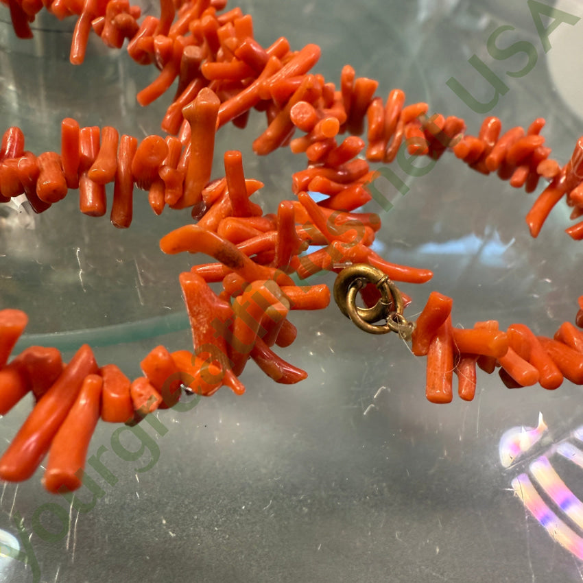 Rustic Vintage Salmon Branch Coral Necklace 21.5” necklace