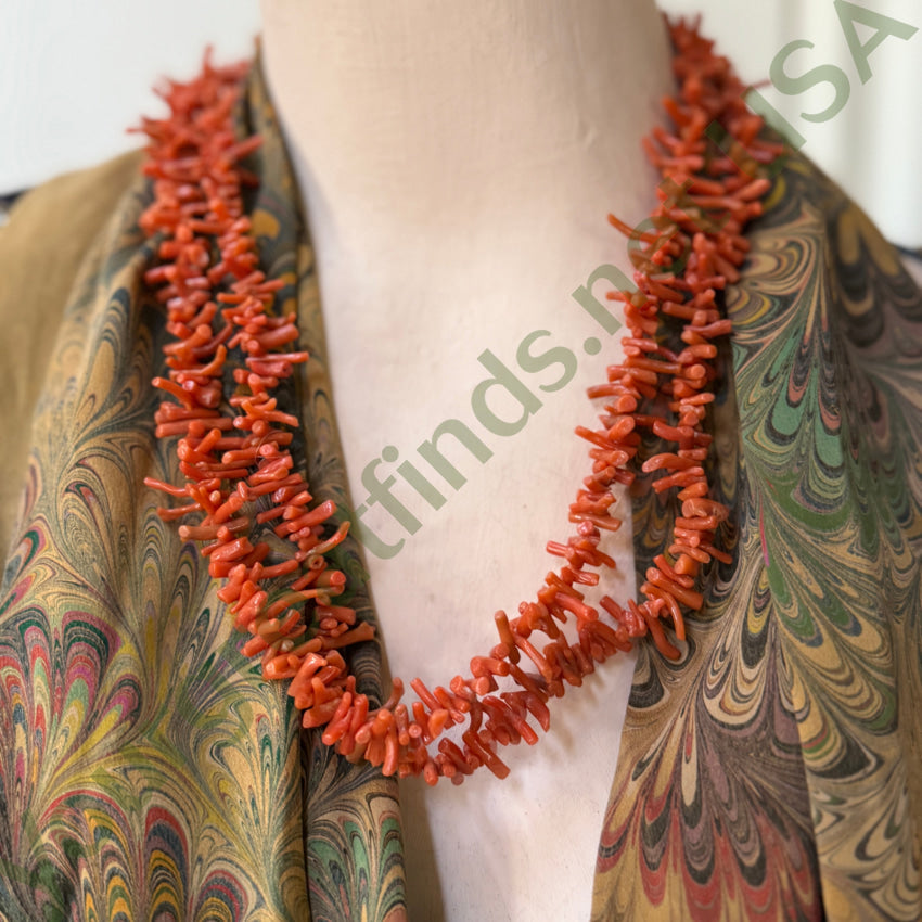 Rustic Vintage Salmon Branch Coral Necklace 21.5” necklace