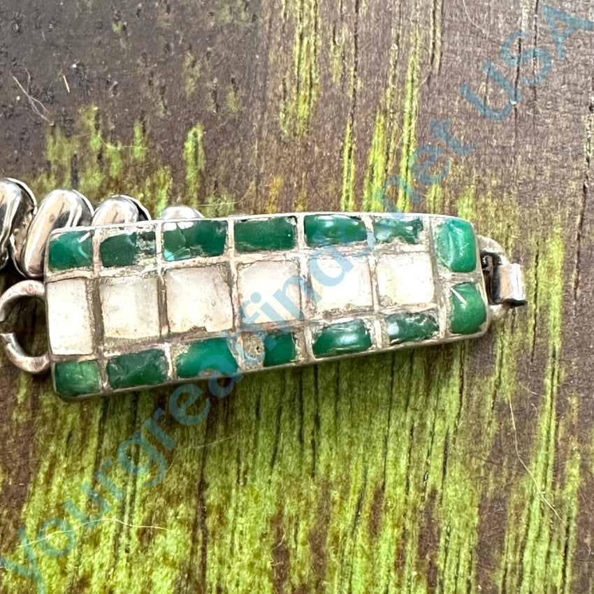 Rustic Vintage Sterling Silver Watchband Channel Inlay Turquoise