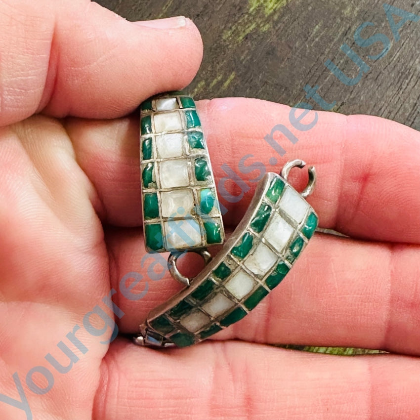 Rustic Vintage Sterling Silver Watchband Channel Inlay Turquoise