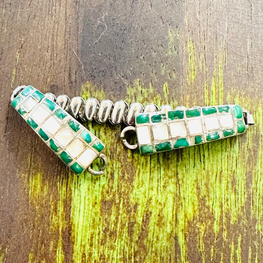 Rustic Vintage Sterling Silver Watchband Channel Inlay Turquoise