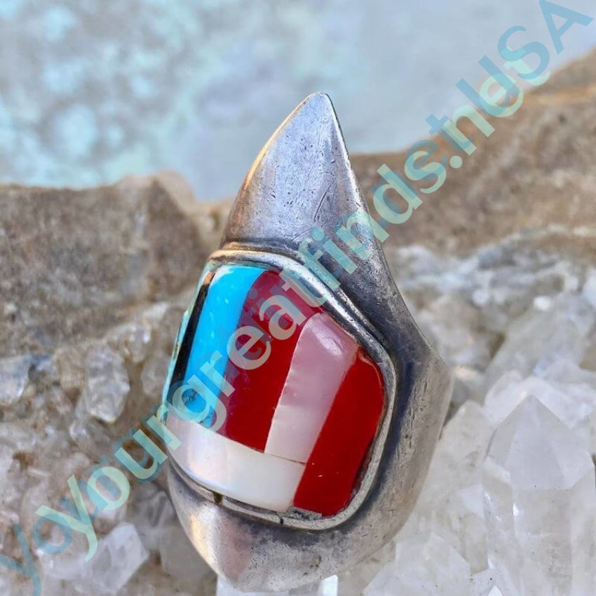 Sand Cast Gemstone Inlay Claw Ring Size 9 1/2 Sterling Silver Yourgreatfinds