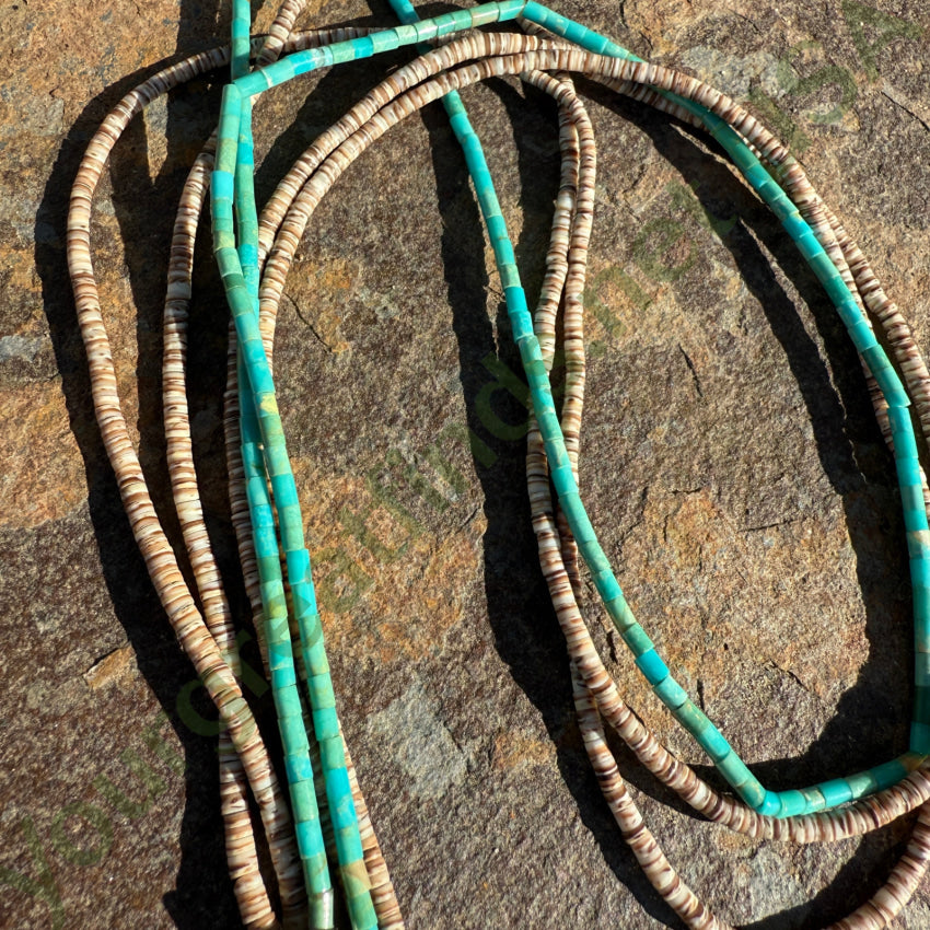 Santo Domingo Turquoise & Shell Heishi Bead Necklace Necklace