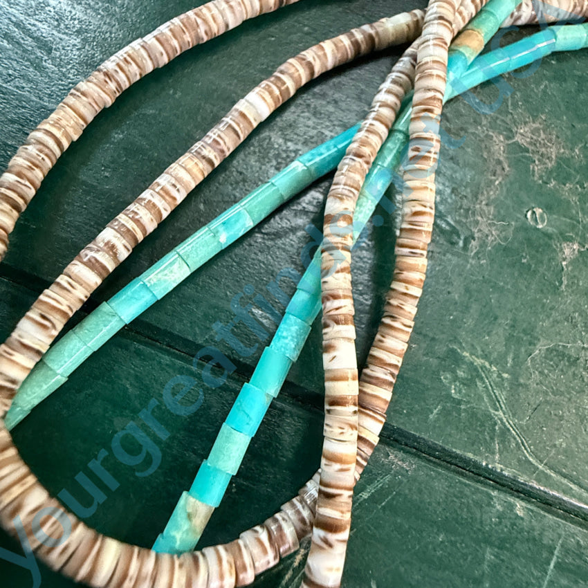 Santo Domingo Turquoise & Shell Heishi Bead Necklace Necklace