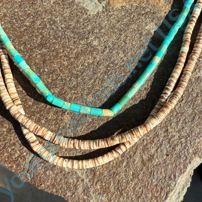 Santo Domingo Turquoise & Shell Heishi Bead Necklace Necklace