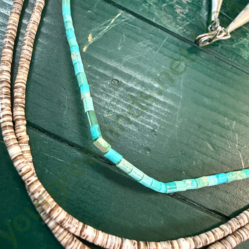 Santo Domingo Turquoise & Shell Heishi Bead Necklace Necklace