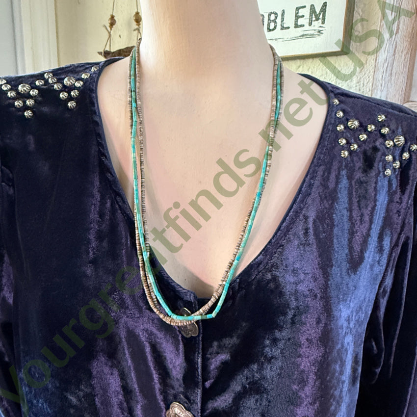 Santo Domingo Turquoise & Shell Heishi Bead Necklace Necklace