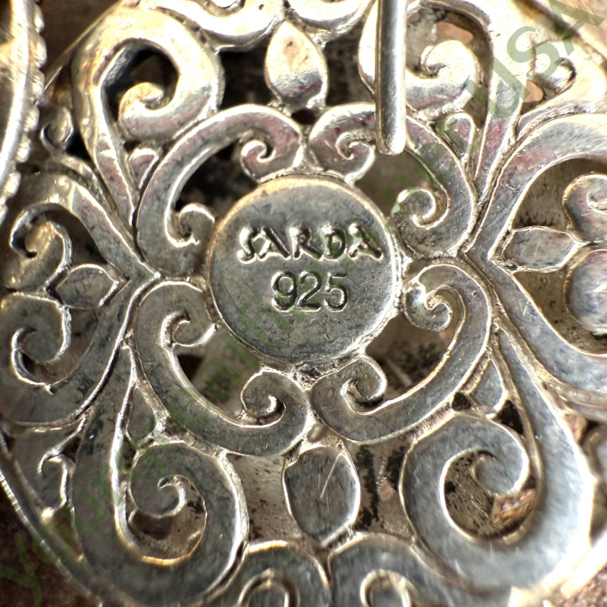 Sarda Sterling Silver Medallion Feather & Pearl Earrings earrings