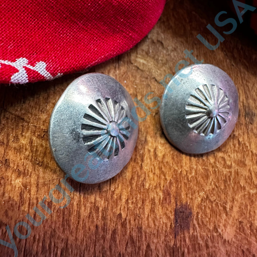 Set Of 2 Navajo Stamp Decorated Sterling Silver Concho Clothing Buttons