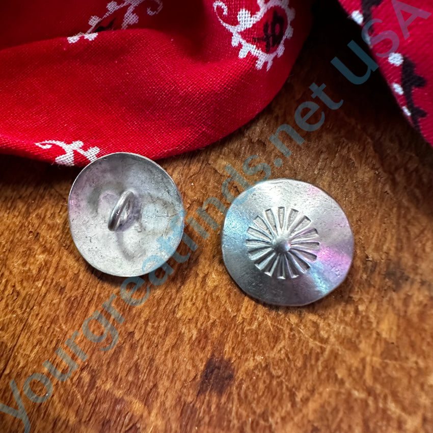 Set Of 2 Navajo Stamp Decorated Sterling Silver Concho Clothing Buttons