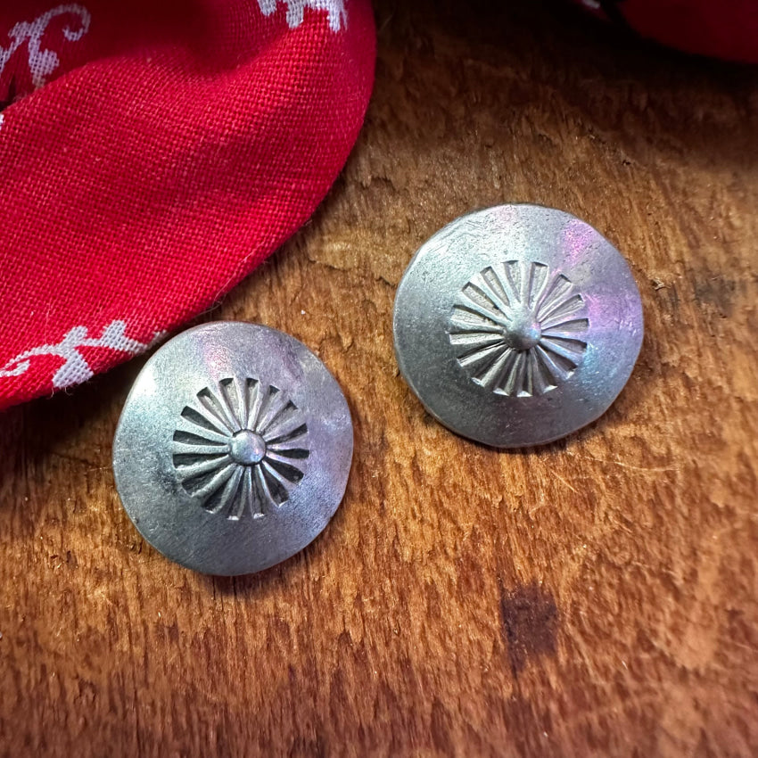 Set Of 2 Navajo Stamp Decorated Sterling Silver Concho Clothing Buttons