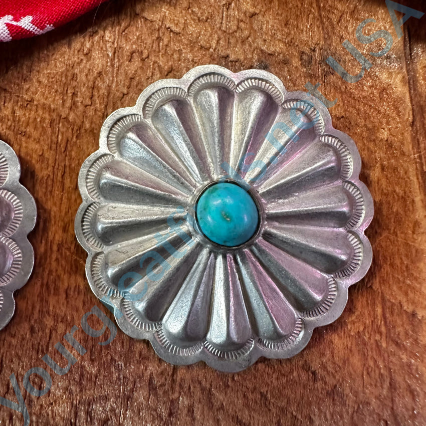 Set Of 2 Navajo Sterling Silver & Turquoise Concho Clothing Buttons