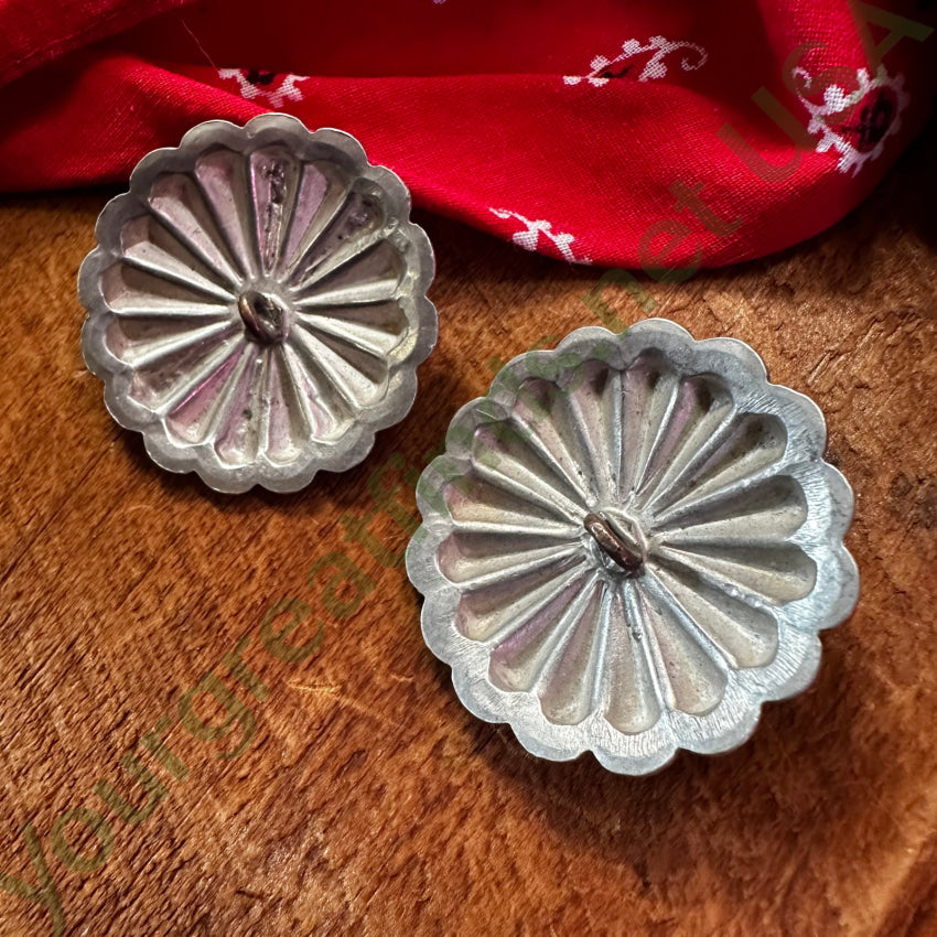 Silver Neck Button Set of 2 Navajo Sterling Silver & Turquoise Concho Clothing Buttons ...