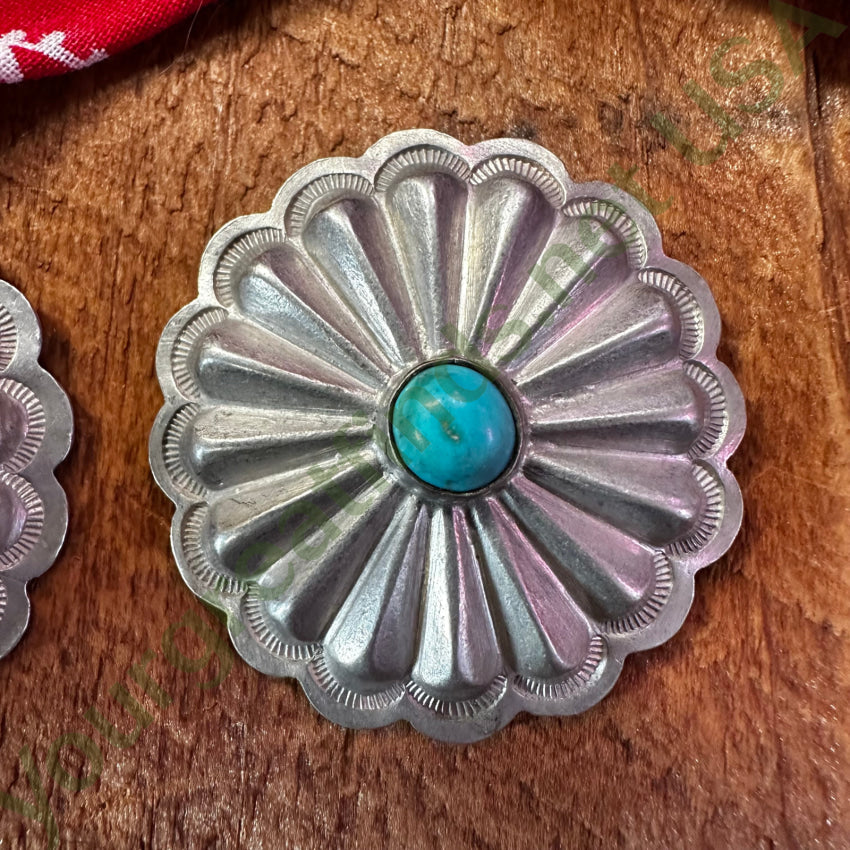 Set Of 2 Navajo Sterling Silver & Turquoise Concho Clothing Buttons