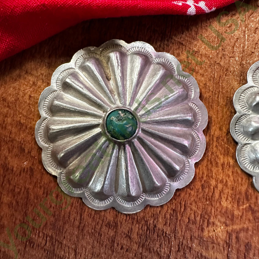 Set Of 2 Navajo Sterling Silver & Turquoise Concho Clothing Buttons