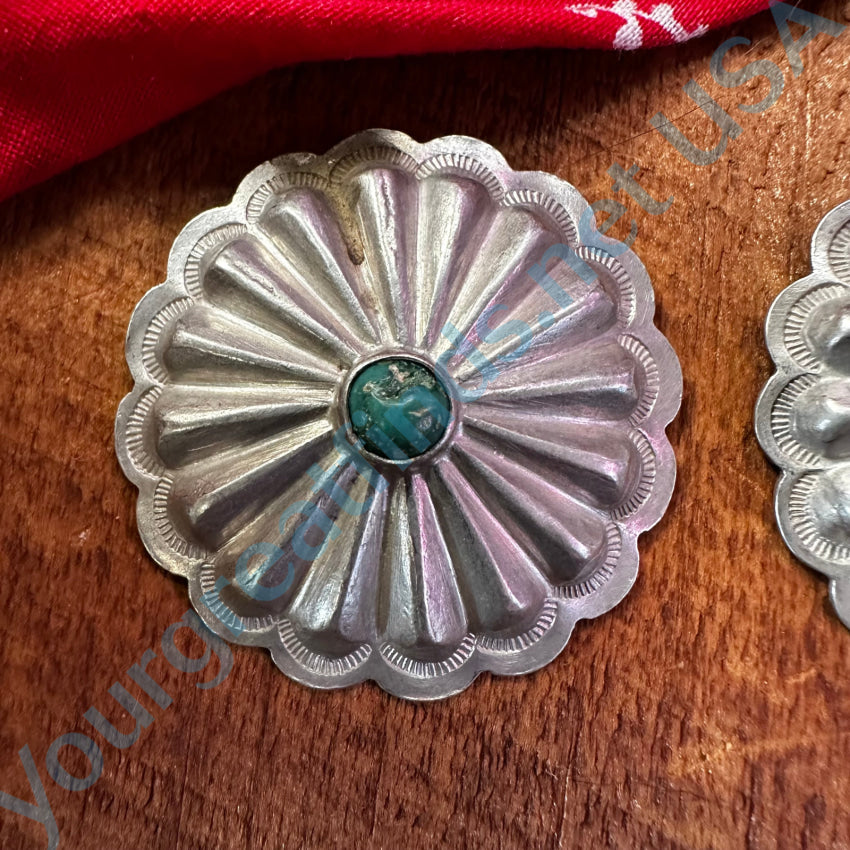 Set Of 2 Navajo Sterling Silver & Turquoise Concho Clothing Buttons