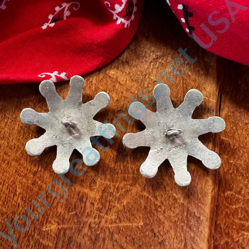 Set Of 2 Navajo Tufa Stone Cast Sterling Silver Star Concho Clothing Buttons