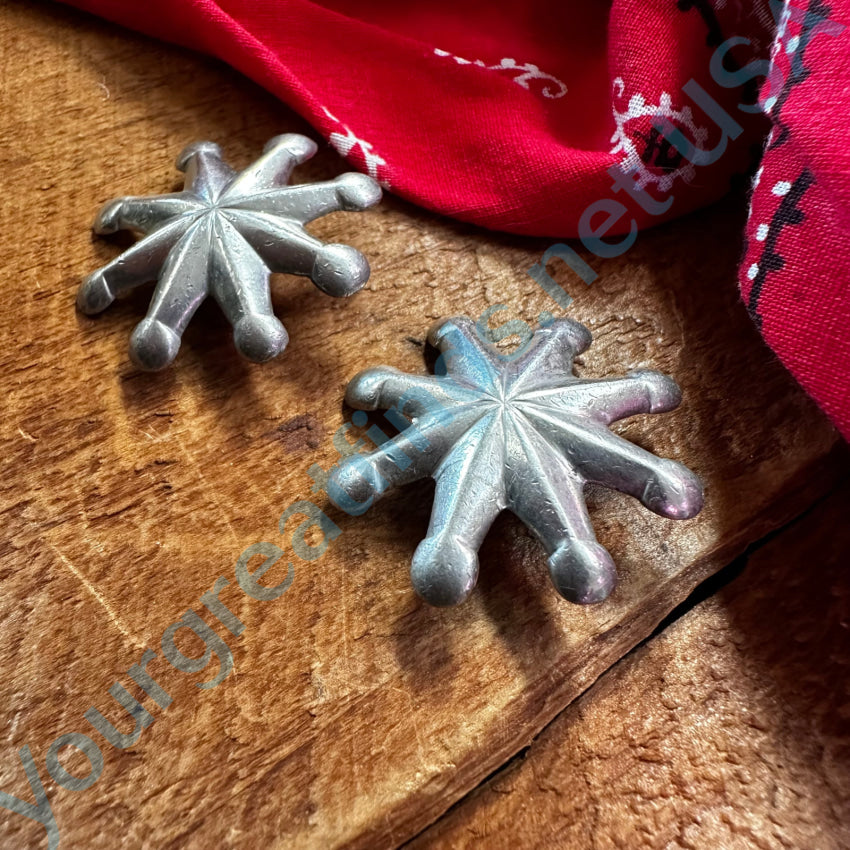 Set Of 2 Navajo Tufa Stone Cast Sterling Silver Star Concho Clothing Buttons