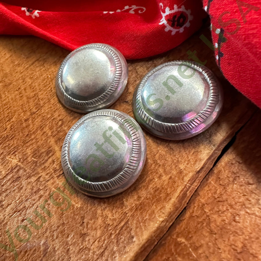 Set Of 3 Navajo Stamp Decorated Sterling Silver Concho Clothing Buttons