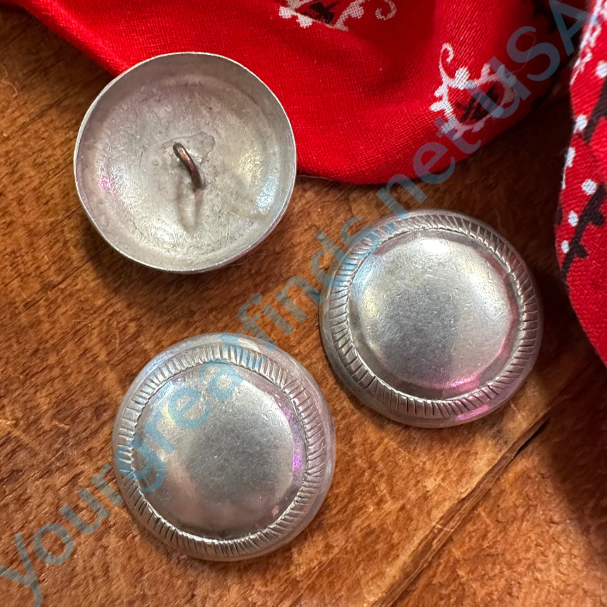 Set Of 3 Navajo Stamp Decorated Sterling Silver Concho Clothing Buttons