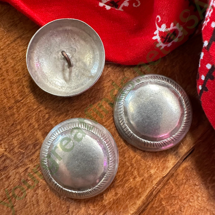 Set Of 3 Navajo Stamp Decorated Sterling Silver Concho Clothing Buttons