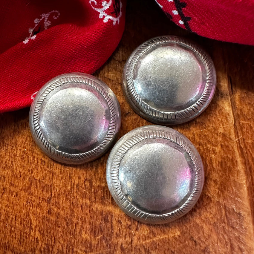 Set Of 3 Navajo Stamp Decorated Sterling Silver Concho Clothing Buttons