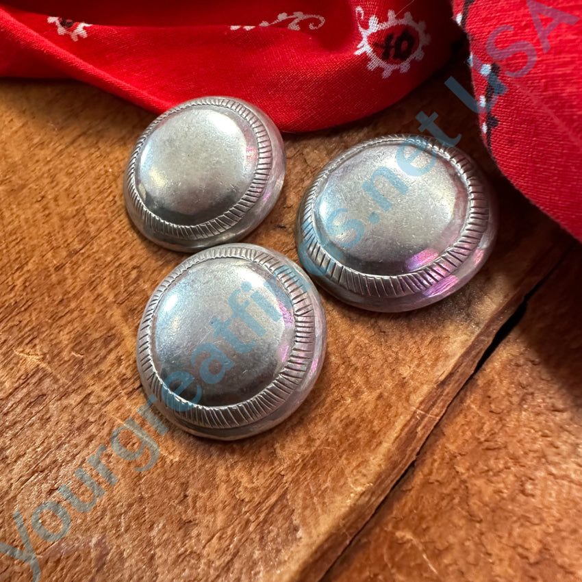 Set Of 3 Navajo Stamp Decorated Sterling Silver Concho Clothing Buttons