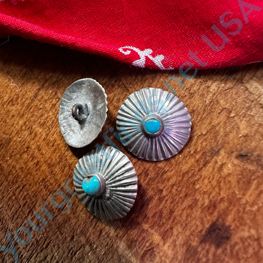 Set Of 3 Small Navajo Sterling Silver & Turquoise Concho Clothing Buttons