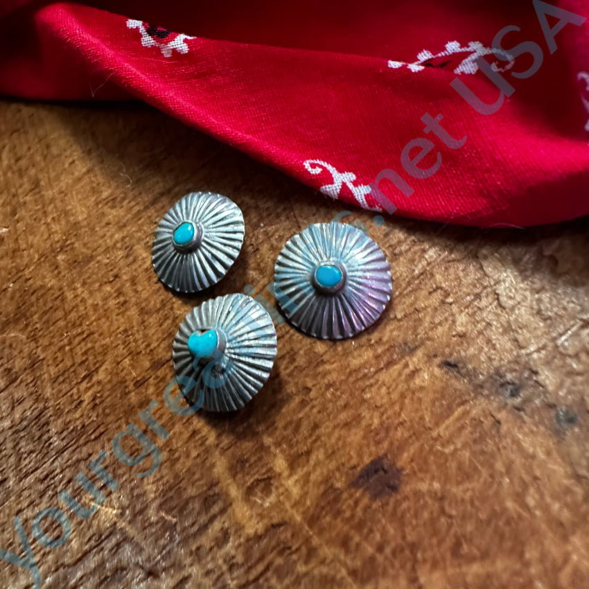 Set Of 3 Small Navajo Sterling Silver & Turquoise Concho Clothing Buttons