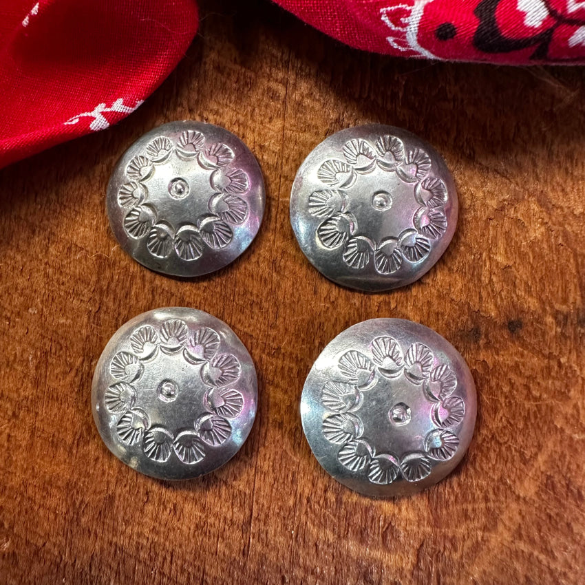 Set Of 4 Navajo Stamp Decorated Sterling Silver Concho Clothing Buttons