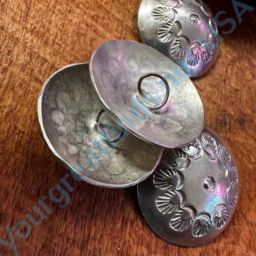 Set Of 4 Navajo Stamp Decorated Sterling Silver Concho Clothing Buttons