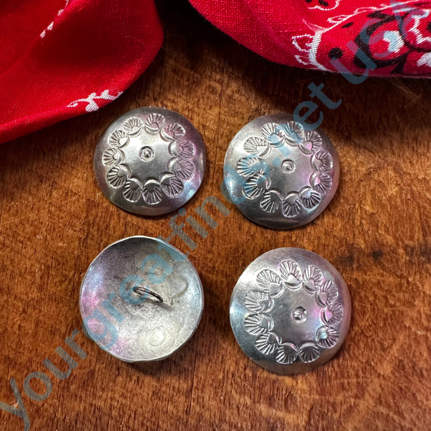 Set Of 4 Navajo Stamp Decorated Sterling Silver Concho Clothing Buttons