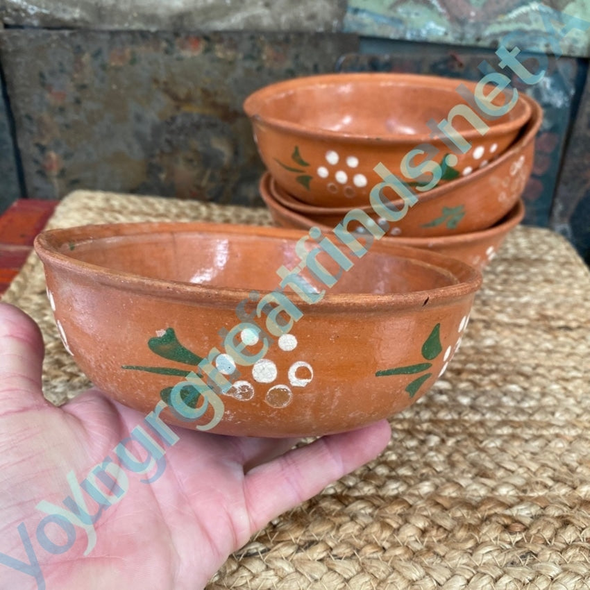 Set of 4 Vintage Mexican Terra Cotta Pottery Bowls Hand Painted Yourgreatfinds