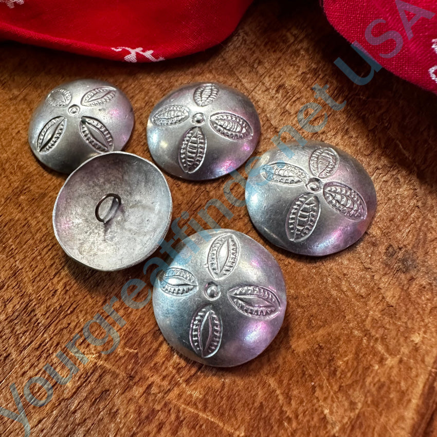 Set Of 5 Navajo Stamp Decorated Sterling Silver Concho Clothing Buttons