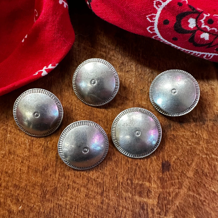 Set Of 5 Navajo Stamp Decorated Sterling Silver Concho Clothing Buttons