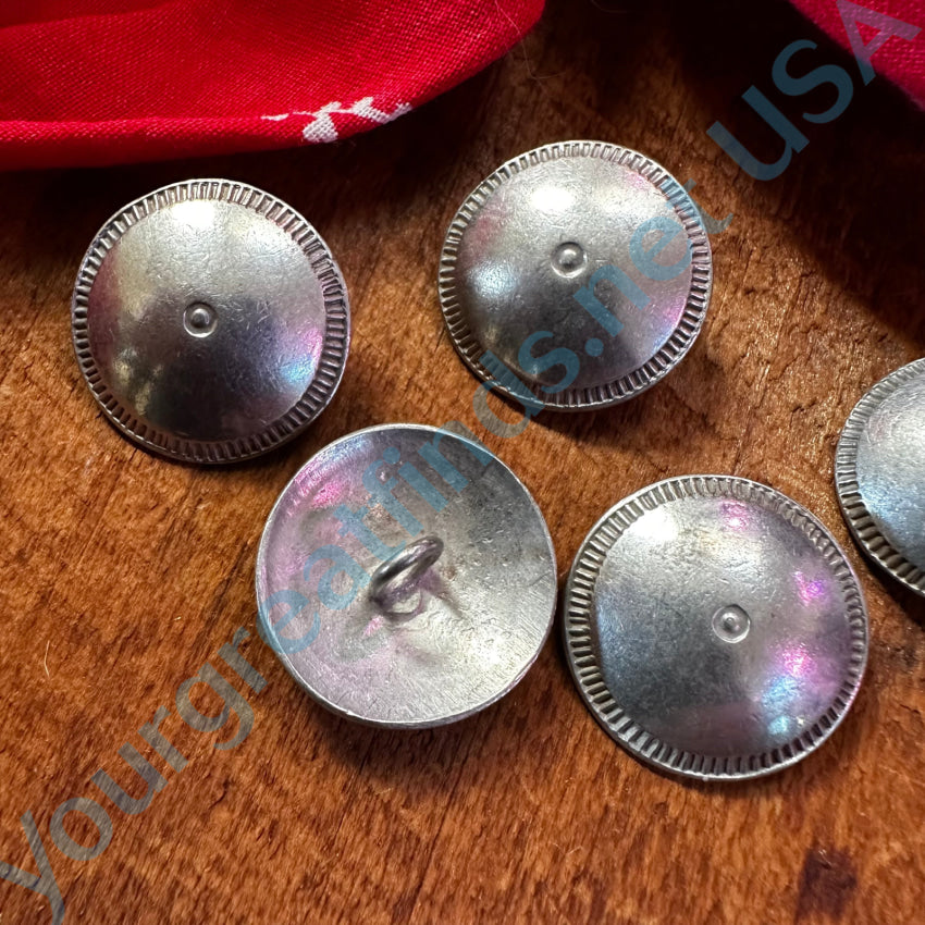 Set Of 5 Navajo Stamp Decorated Sterling Silver Concho Clothing Buttons