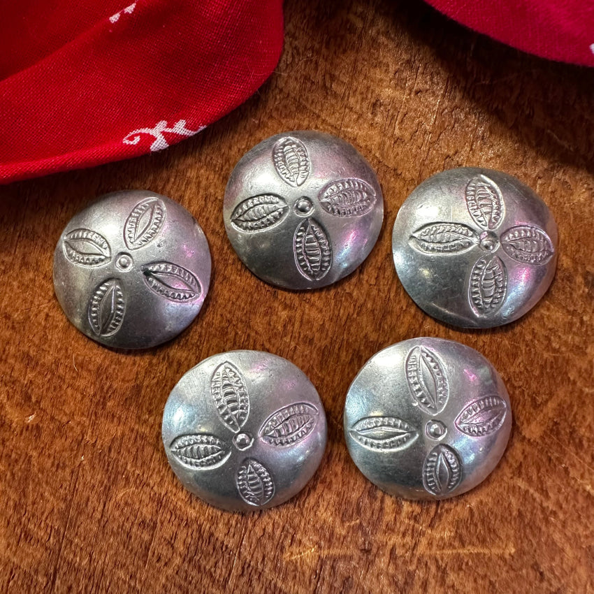 Set Of 5 Navajo Stamp Decorated Sterling Silver Concho Clothing Buttons