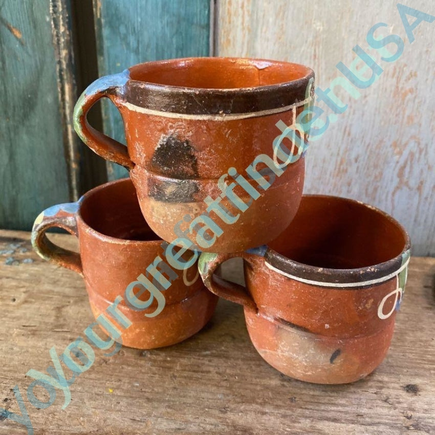 Set of Three Red Clay Pottery Mugs From Mexico Yourgreatfinds