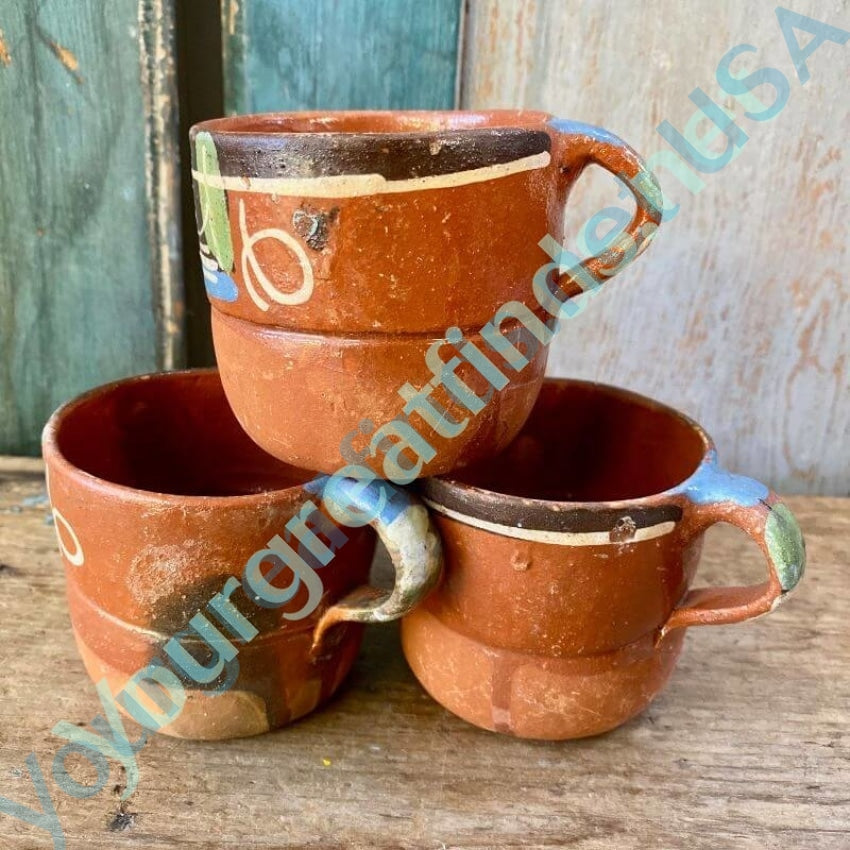 Set of Three Red Clay Pottery Mugs From Mexico Yourgreatfinds