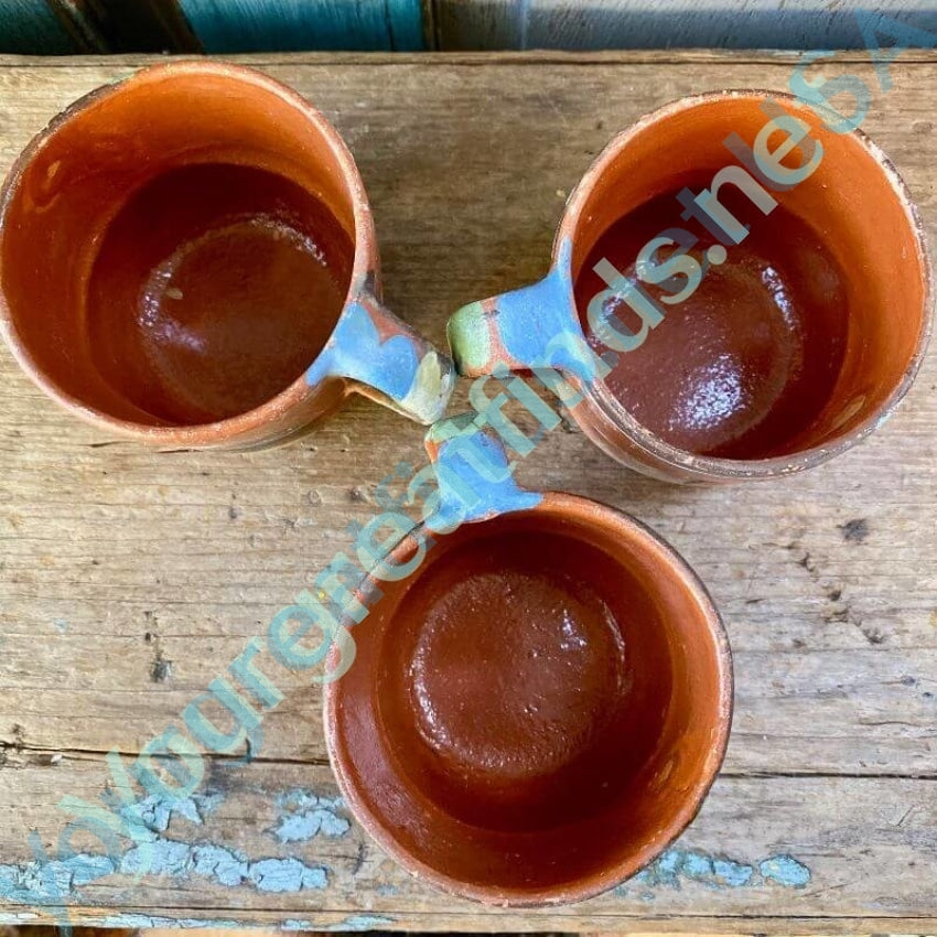 Set of Three Red Clay Pottery Mugs From Mexico Yourgreatfinds