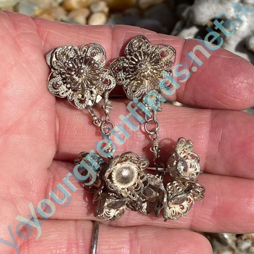 Siam Sterling Silver FIligree Flower Clip on Earrings Vintage Yourgreatfinds