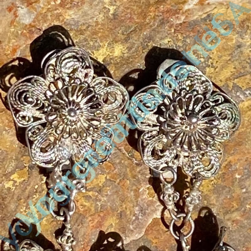 Siam Sterling Silver FIligree Flower Clip on Earrings Vintage Yourgreatfinds