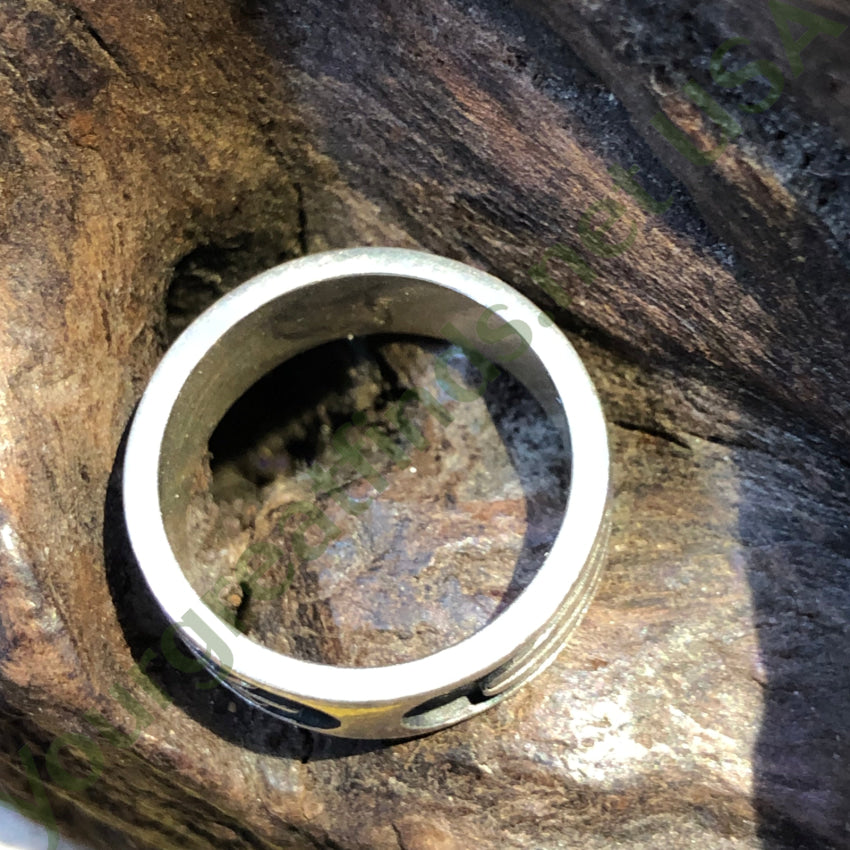 Signed Hopi Sterling Silver Overlay Band Ring Feather 5.5 Ring