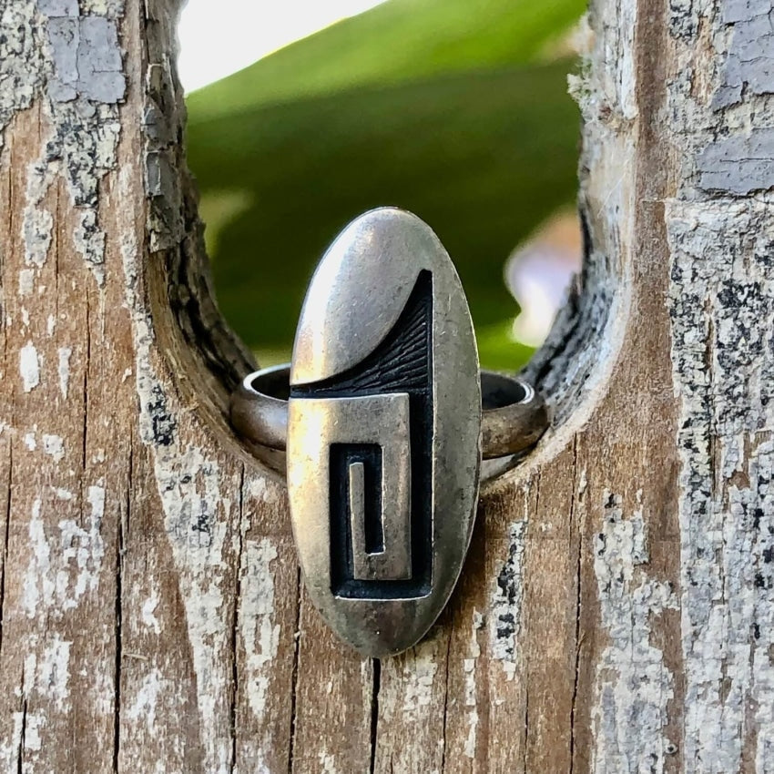 Signed Hopi Sterling Silver Overlay Ring size 6 Yourgreatfinds
