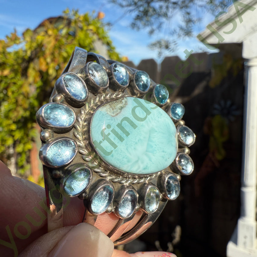 Signed Navajo Bracelet Larimar & Pale Blue Topaz bracelet