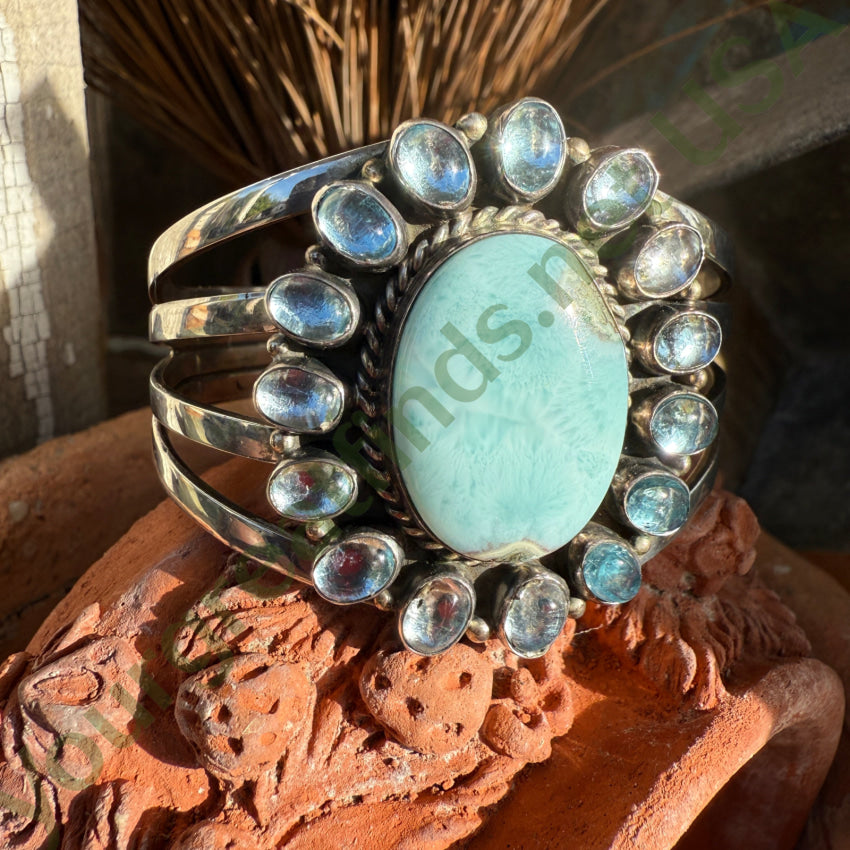 Signed Navajo Bracelet Larimar & Pale Blue Topaz bracelet
